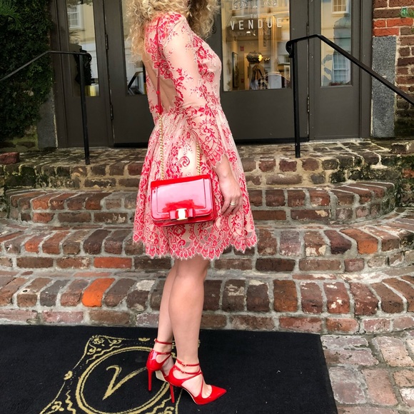 ALEXIS Bella Dress size S red nude lace - Picture 5 of 5